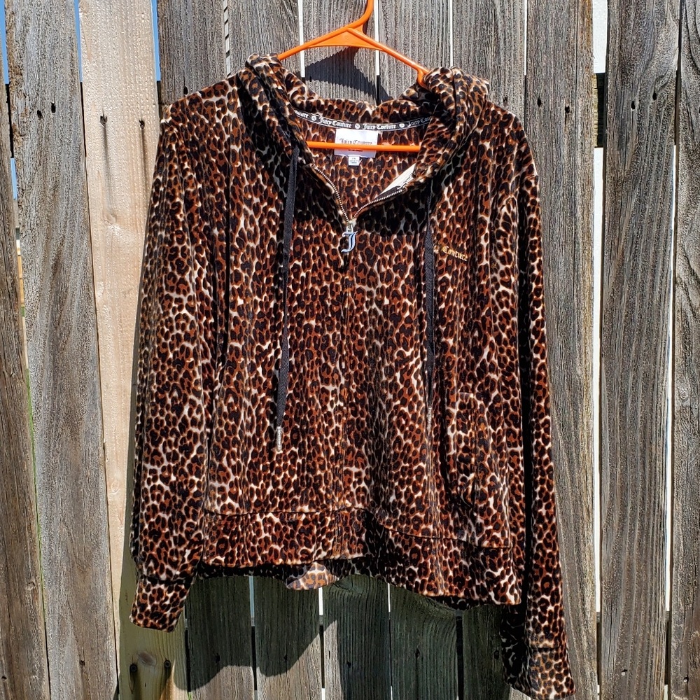 Juicy Couture Leopard Print Velour Zipup Jacket